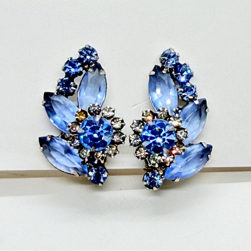Juliana DeLizza & Elster Sky Blue & Clear Rhinestone Clip On Earrings,‎ Verified